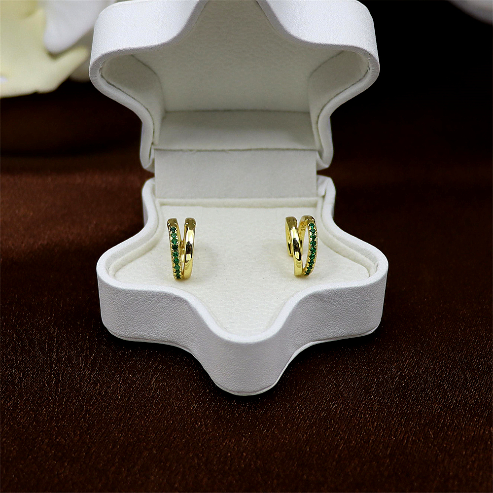 S925 Sterling Silver Double Hoop Earrings with Colorful Cubic Zirconia