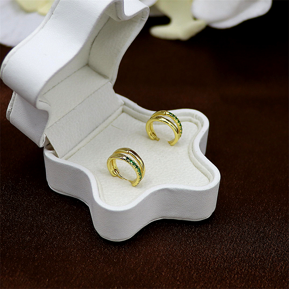 S925 Sterling Silver Double Hoop Earrings with Colorful Cubic Zirconia
