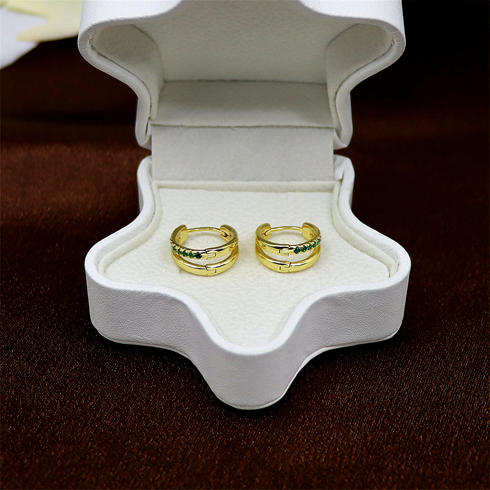 S925 Sterling Silver Double Hoop Earrings with Colorful Cubic Zirconia