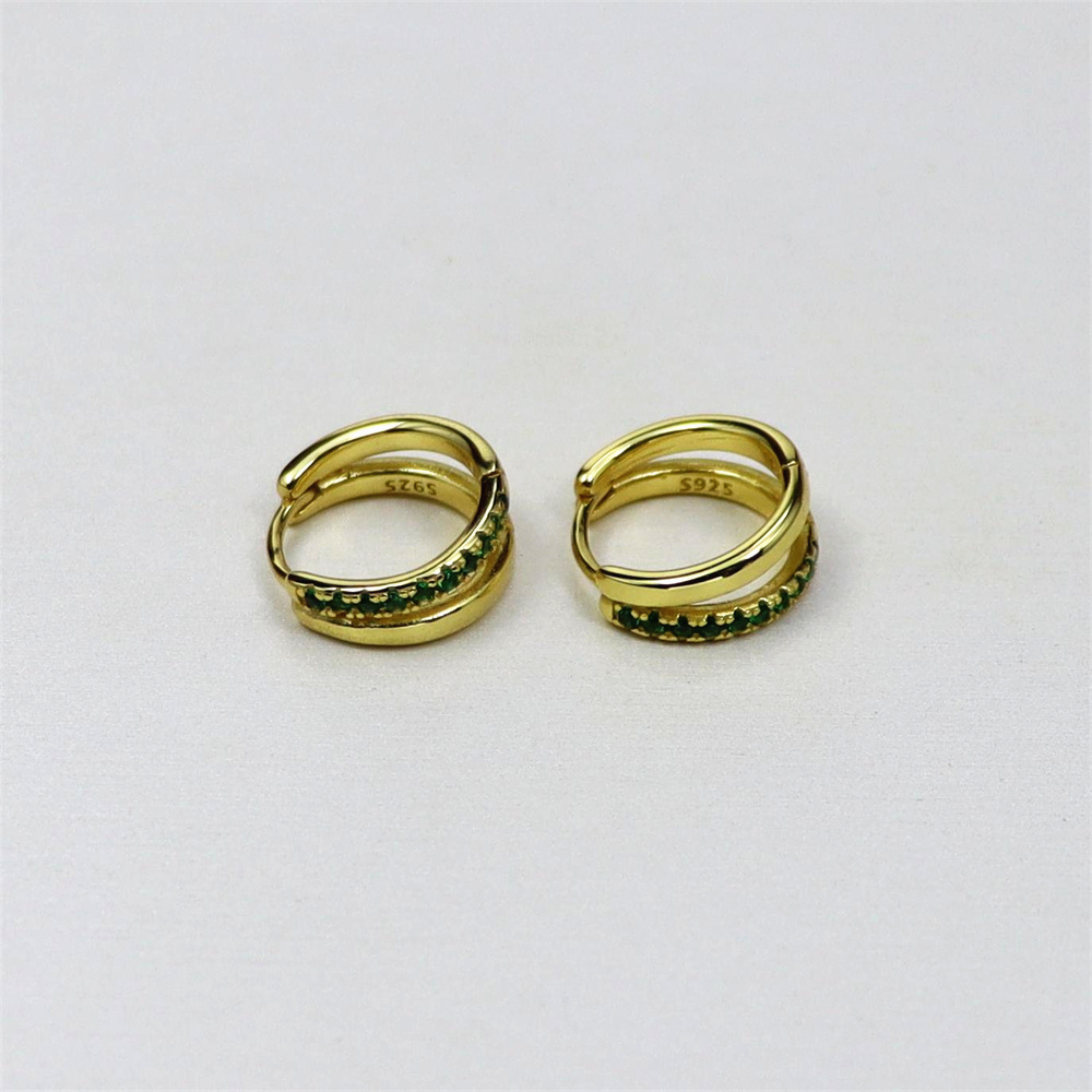 S925 Sterling Silver Double Hoop Earrings with Colorful Cubic Zirconia