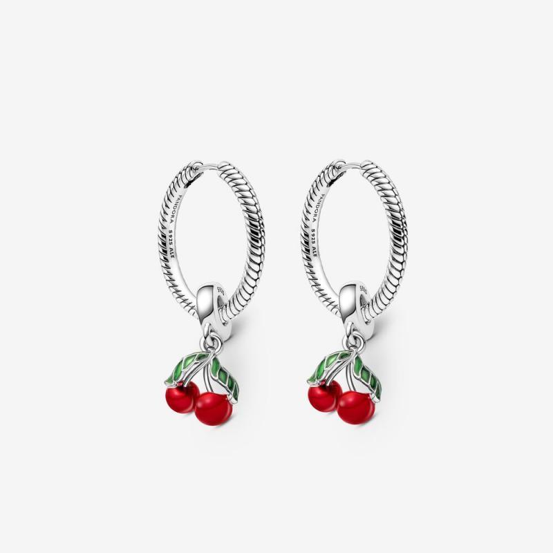 Pandora Moments Earrings Charm SET Hoop S925 ALE Cherry Fruit Dangle  Hoop