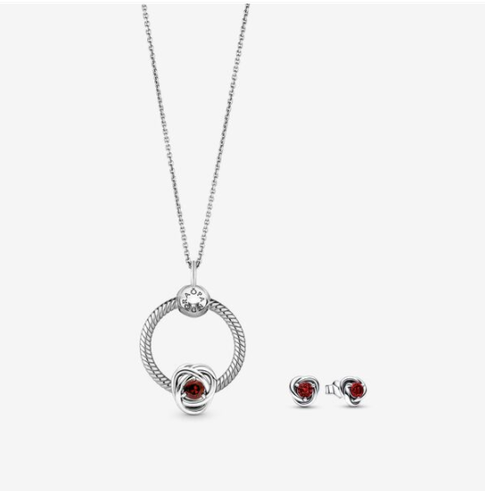 PANDORA January Birthstone Eternity Circle O Pendant Earrings Set