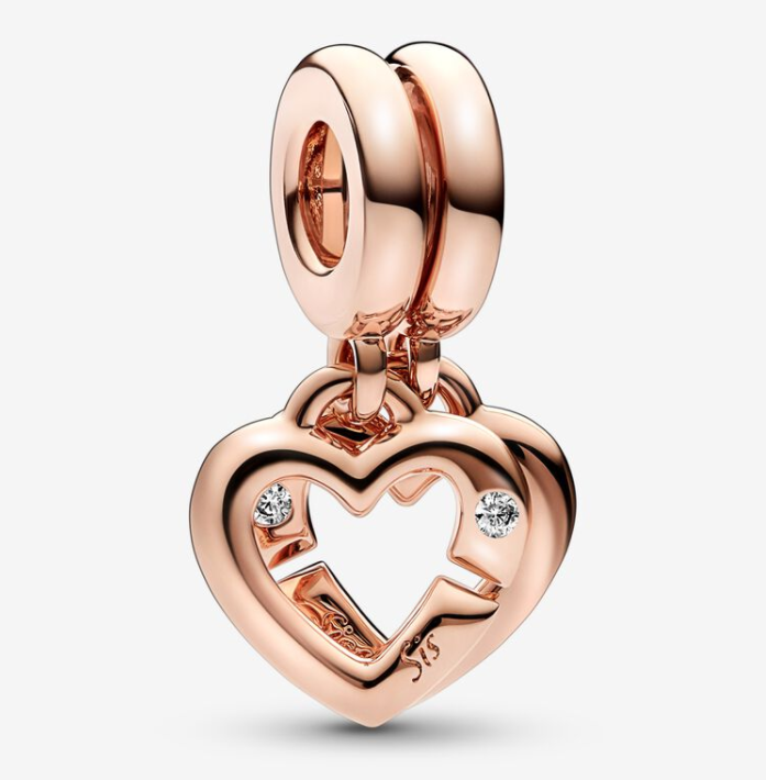 PANDORA Rose Gold Linked Sister Hearts Split Charms