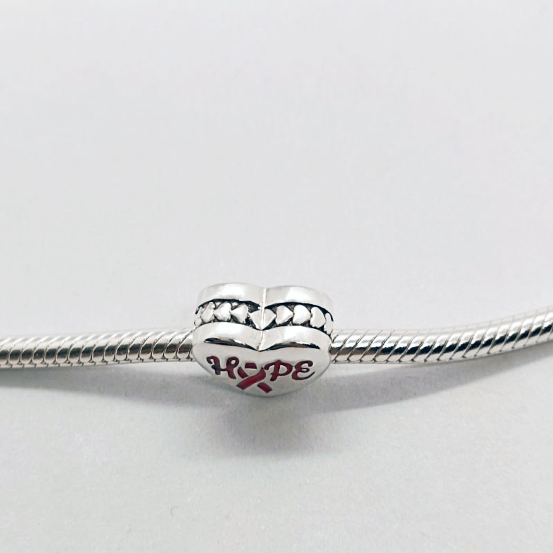PANDORA 925 Cancer Hope Pink Ribbon Heart Charm
