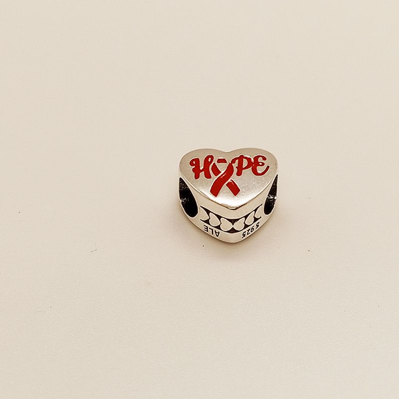 PANDORA 925 Cancer Hope Pink Ribbon Heart Charm