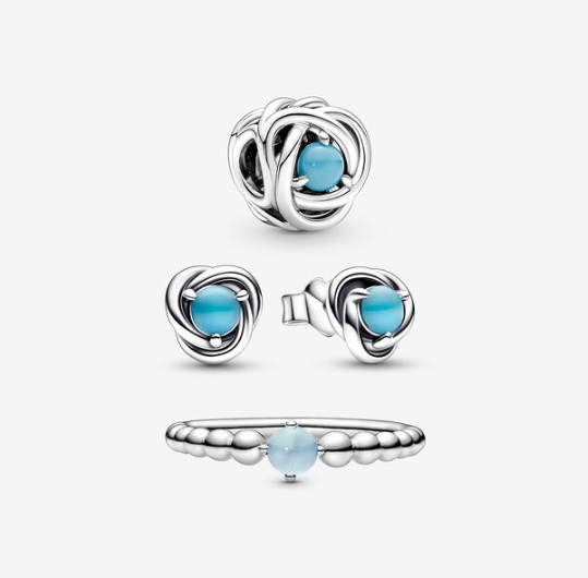 Pandora December Birthstone Trio Set Charm Earrings RING ALE S925