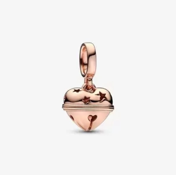 PANDORA Rose Gold Festive Heart Bell Dangle Charm