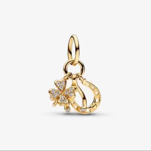 Pandora Lucky Clover Wishbone Horseshoe Dangle Charm