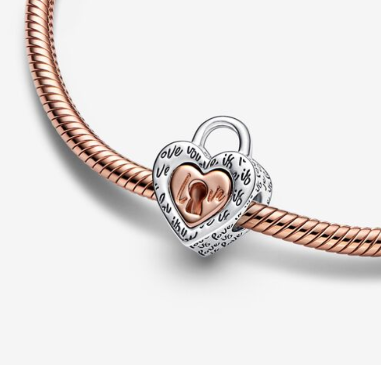 PANDORA Two-tone Padlock Splittable Heart Charm