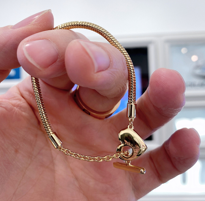 Pandora Moments Heart T-Bar Snake Chain Bracelet