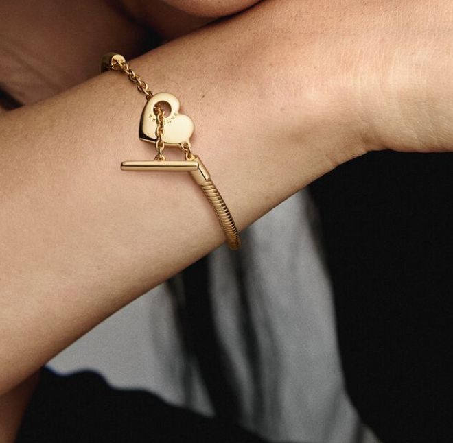 Pandora Moments Heart T-Bar Snake Chain Bracelet