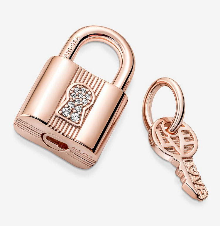 PANDORA Rose Gold Padlock Key Dangle Charm