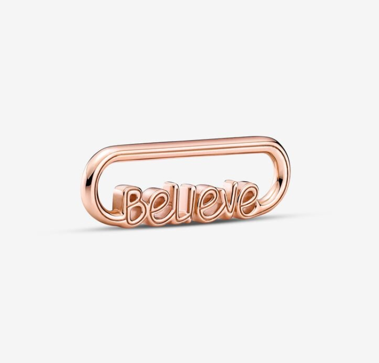 Rose Gold PANDORA Me Styling BELIEVE Word Link Charm