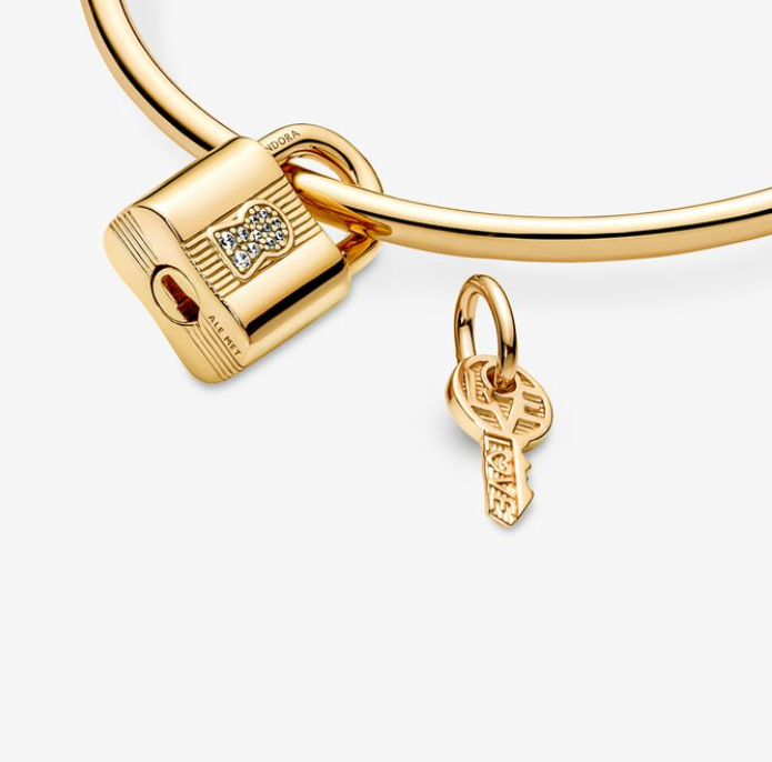 PANDORA Gold Padlock Key Dangle Charm Pendant