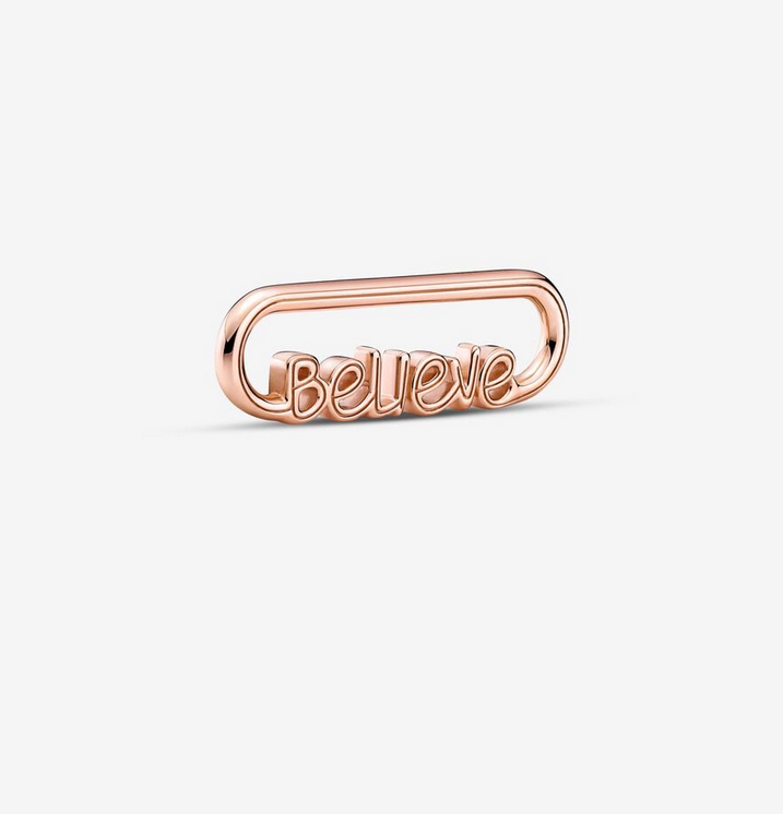 Rose Gold PANDORA Me Styling BELIEVE Word Link Charm
