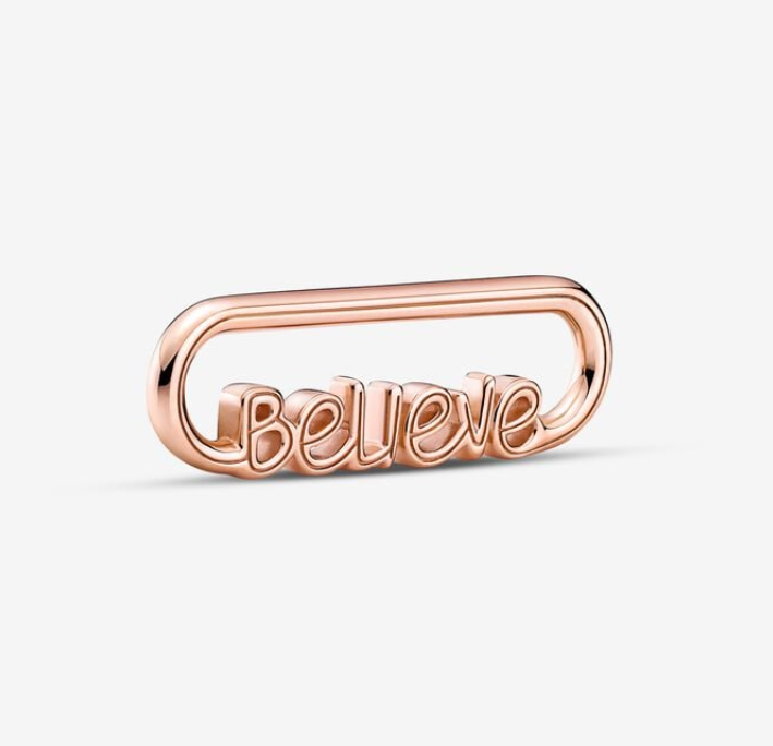 Rose Gold PANDORA Me Styling BELIEVE Word Link Charm