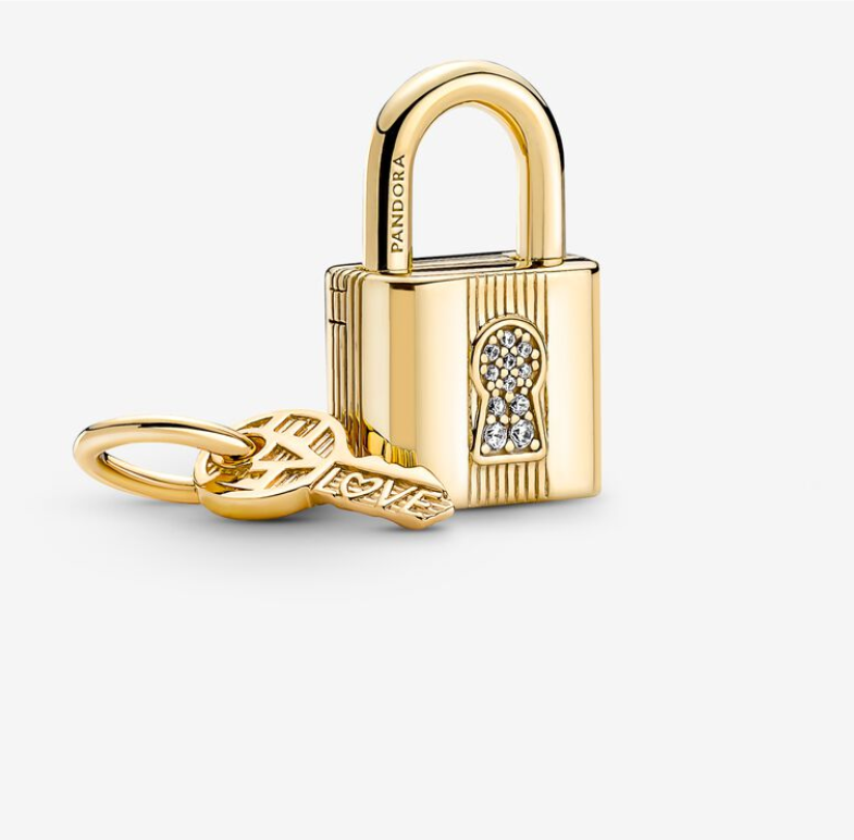 PANDORA Gold Padlock Key Dangle Charm Pendant
