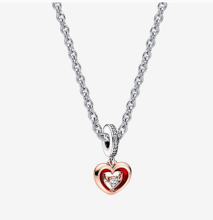 PANDORA Two-tone Pave Radiant Heart Charm Necklace-45