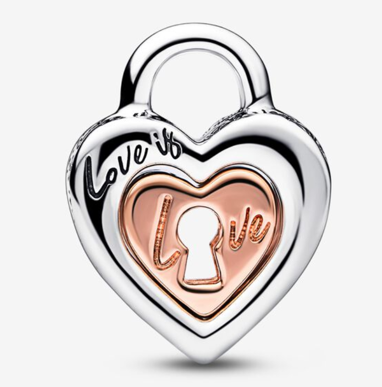 PANDORA Two-tone Padlock Splittable Heart Charm
