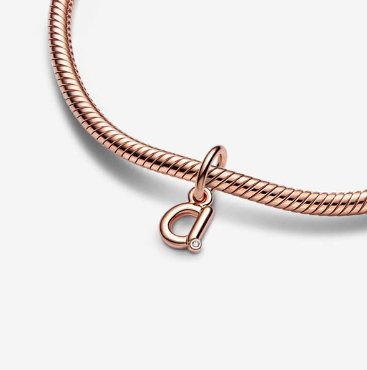 Pandora Rose Gold Moments Letter a Script Alphabet kirjainkoru hela