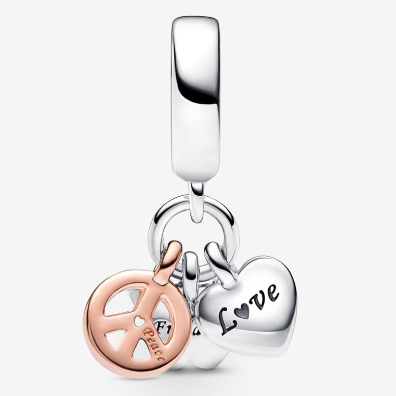 PANDORA 925 Rainbow Heart, Butterfly & Peace Triple Charm