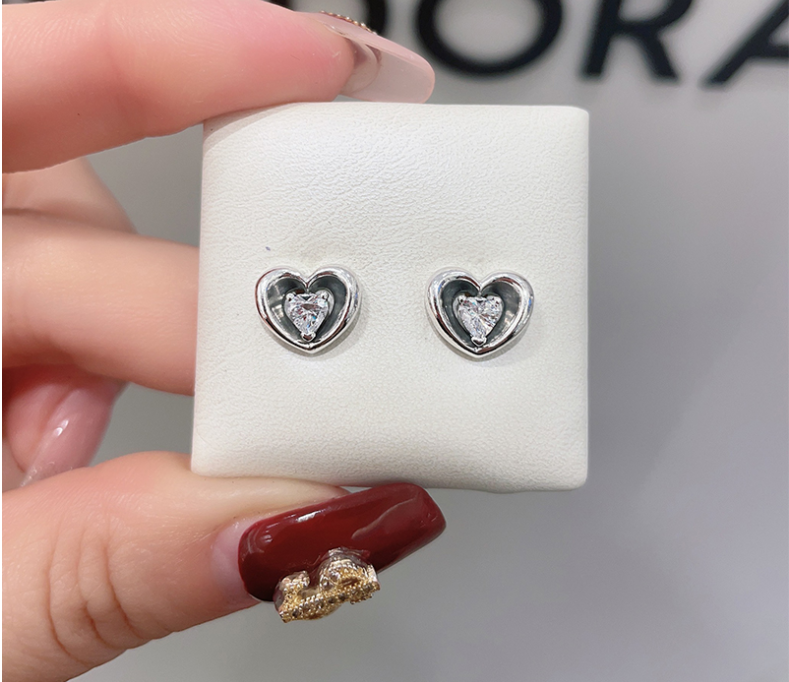 Pandora VALENTINE'S DAY Radiant HEART Earrings FLOATING Stone