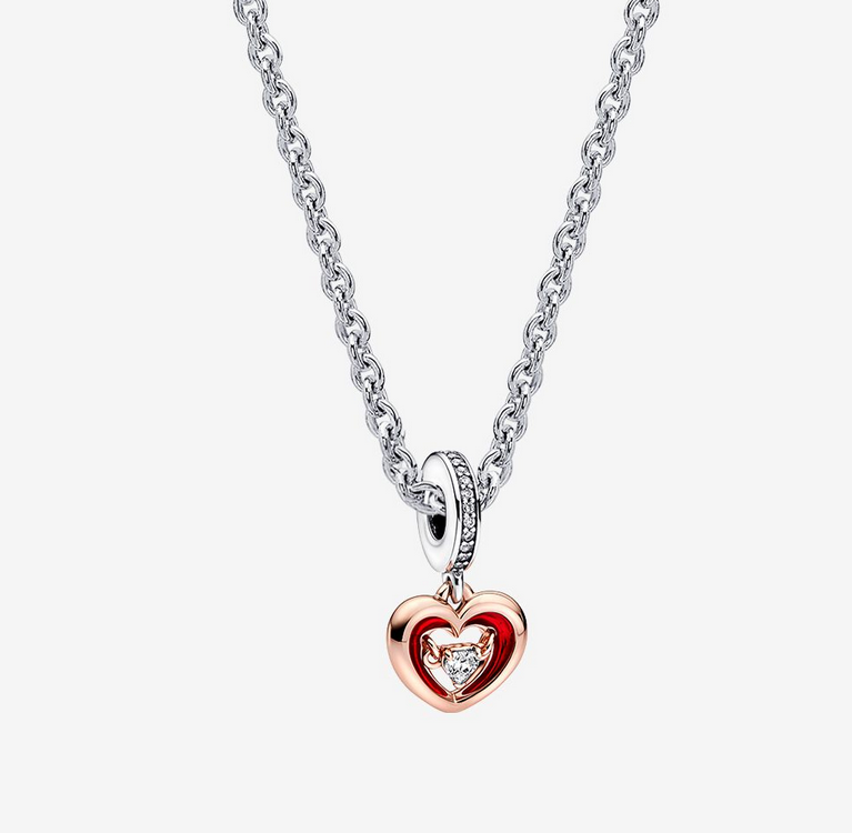 PANDORA Two-tone Pave Radiant Heart Charm Necklace-45