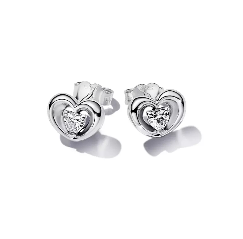 Pandora VALENTINE'S DAY Radiant HEART Earrings FLOATING Stone