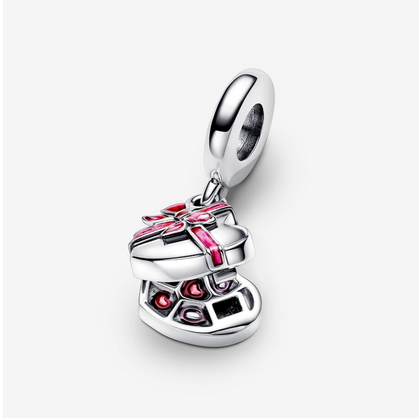 Pandora Openable chocolate box sterling silver dangle with pink and red enamel ALE S925