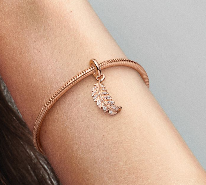PANDORA Rose Gold Floating Curved Feather Dangle Charm