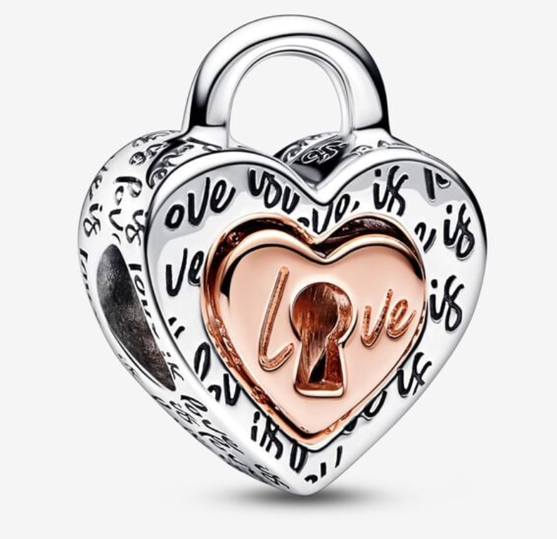 PANDORA Two-tone Padlock Splittable Heart Charm