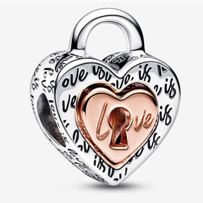 PANDORA Two-tone Padlock Splittable Heart Charm