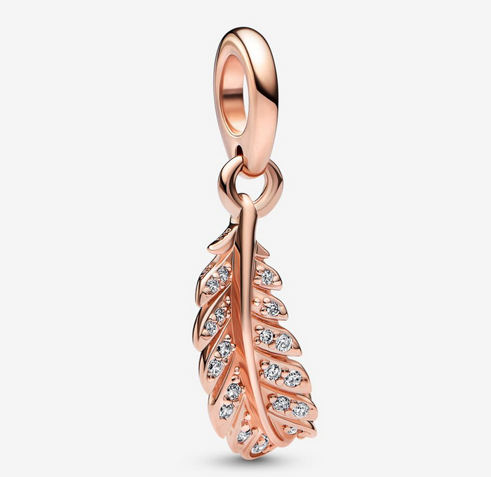 PANDORA Rose Gold Floating Curved Feather Dangle Charm