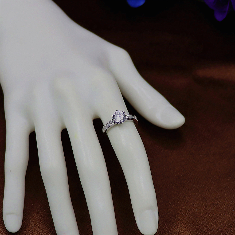 S925 Sterling Silver Six-Prong Zirconia Crown Solitaire Wedding Ring for Women