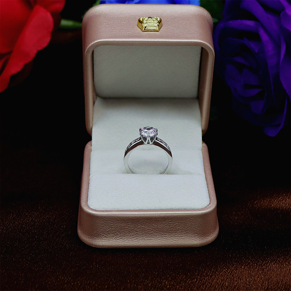 S925 Sterling Silver Six-Prong Zirconia Crown Solitaire Wedding Ring for Women