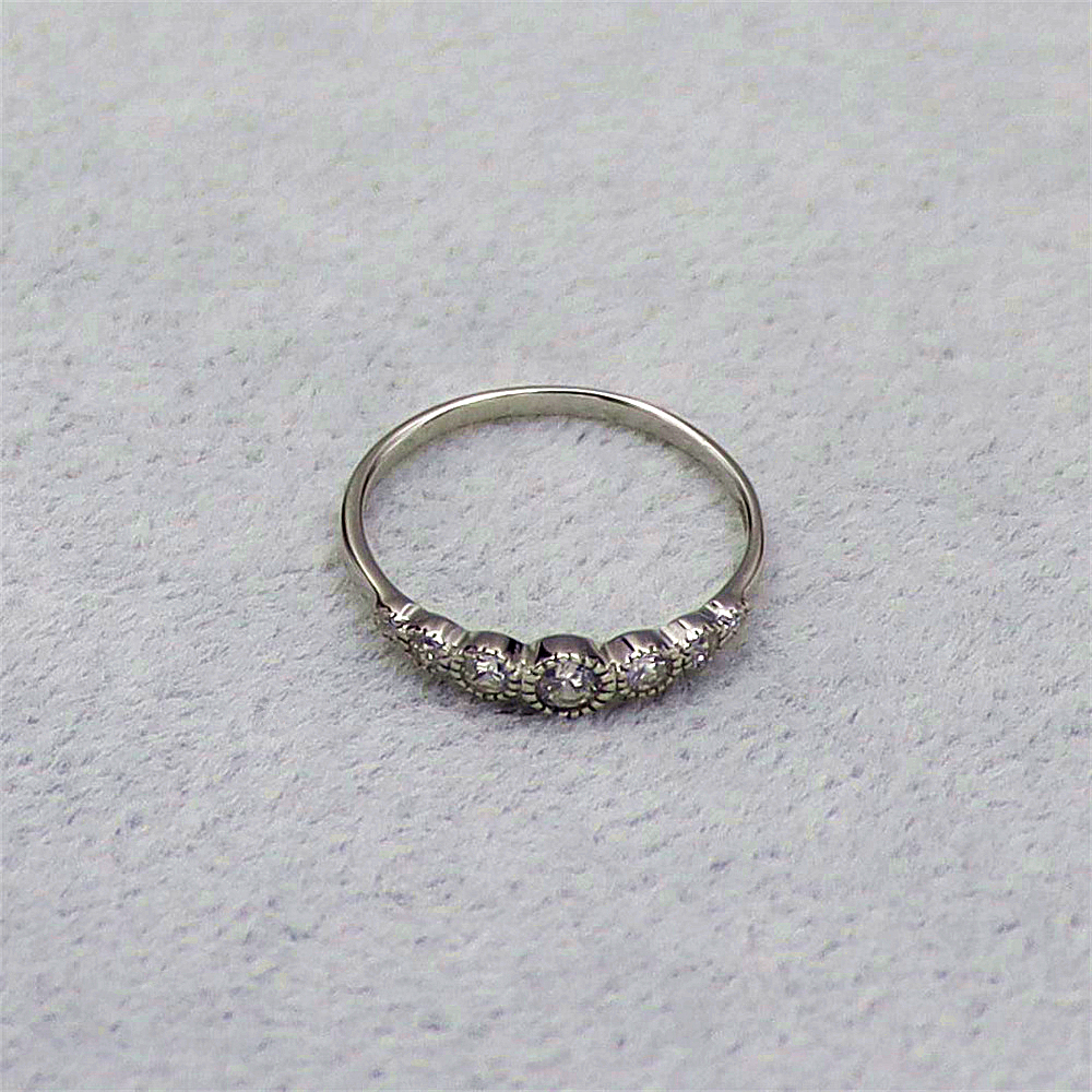 S925 Sterling Silver Simple Beaded Edge Wedding Ring for Women, Full Diamond Engagement Ring