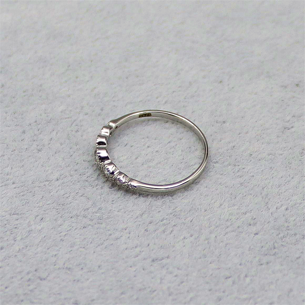 S925 Sterling Silver Simple Beaded Edge Wedding Ring for Women, Full Diamond Engagement Ring