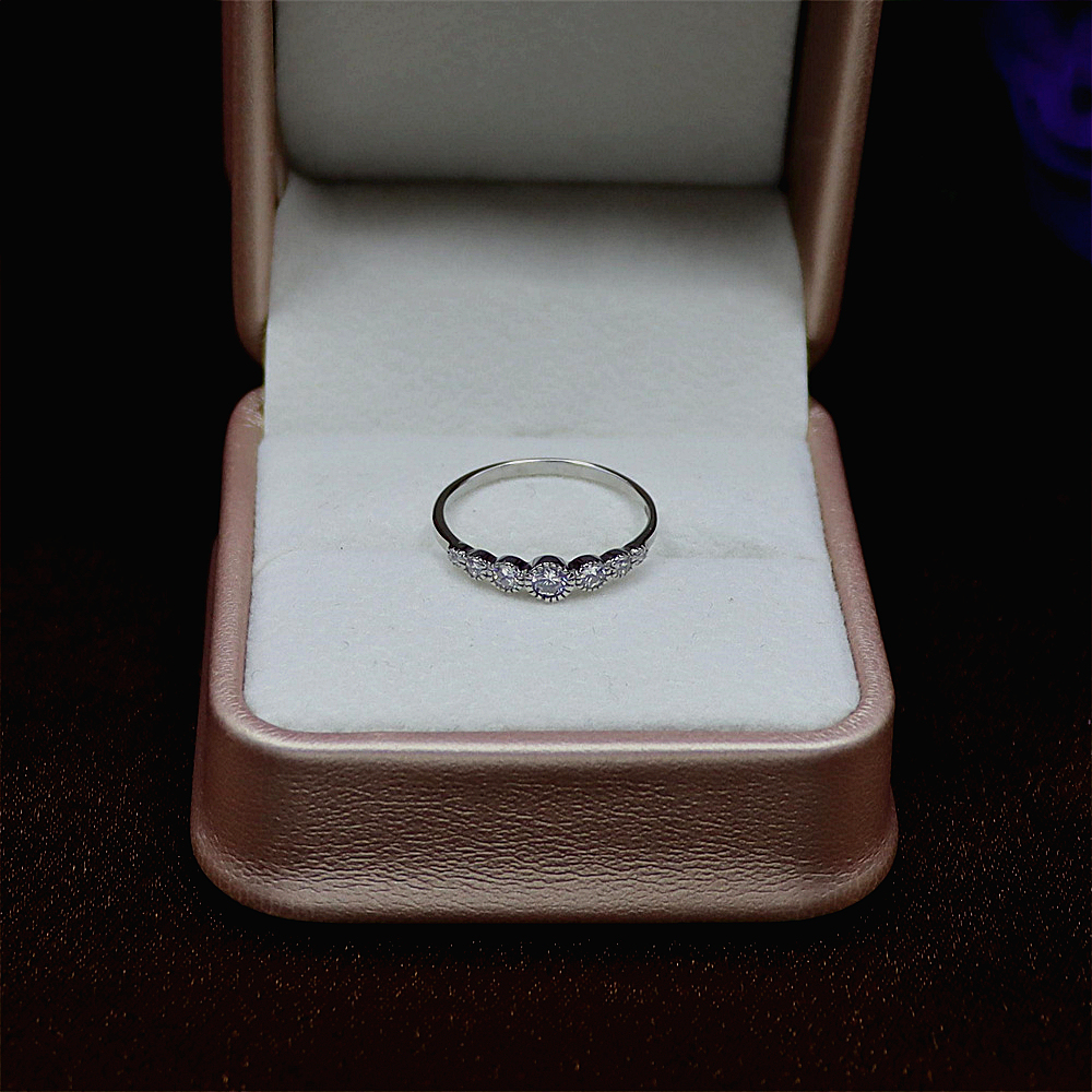 S925 Sterling Silver Simple Beaded Edge Wedding Ring for Women, Full Diamond Engagement Ring
