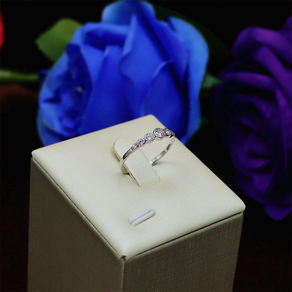 S925 Sterling Silver Simple Beaded Edge Wedding Ring for Women, Full Diamond Engagement Ring