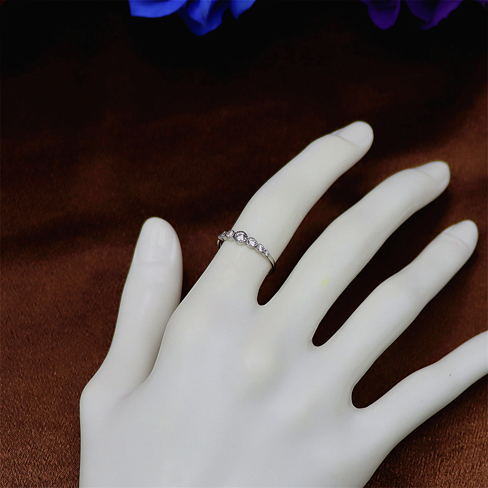 S925 Sterling Silver Simple Beaded Edge Wedding Ring for Women, Full Diamond Engagement Ring