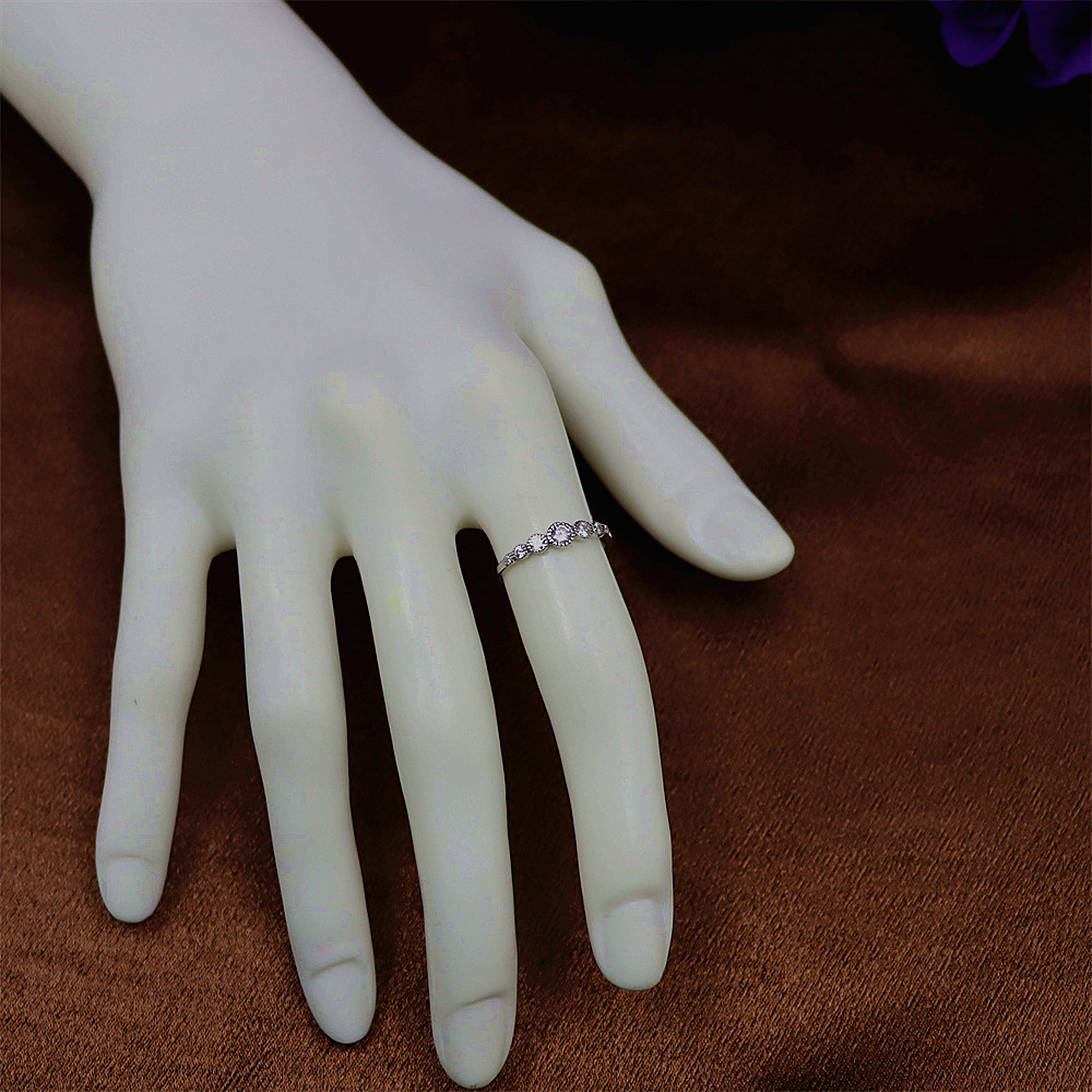 S925 Sterling Silver Simple Beaded Edge Wedding Ring for Women, Full Diamond Engagement Ring