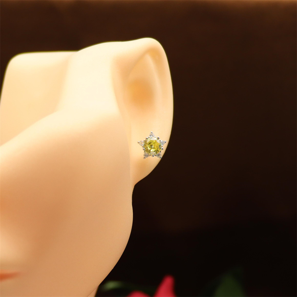S925 Sterling Silver Simple Princess Cut Yellow Diamond Stud Earrings with Full Diamond Inlay