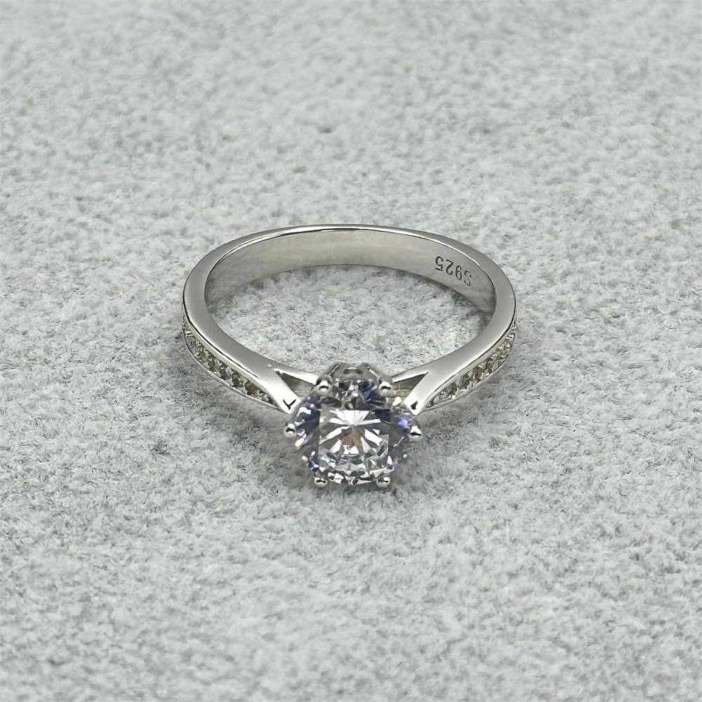 S925 Sterling Silver Six-Prong Zircon Engagement Ring