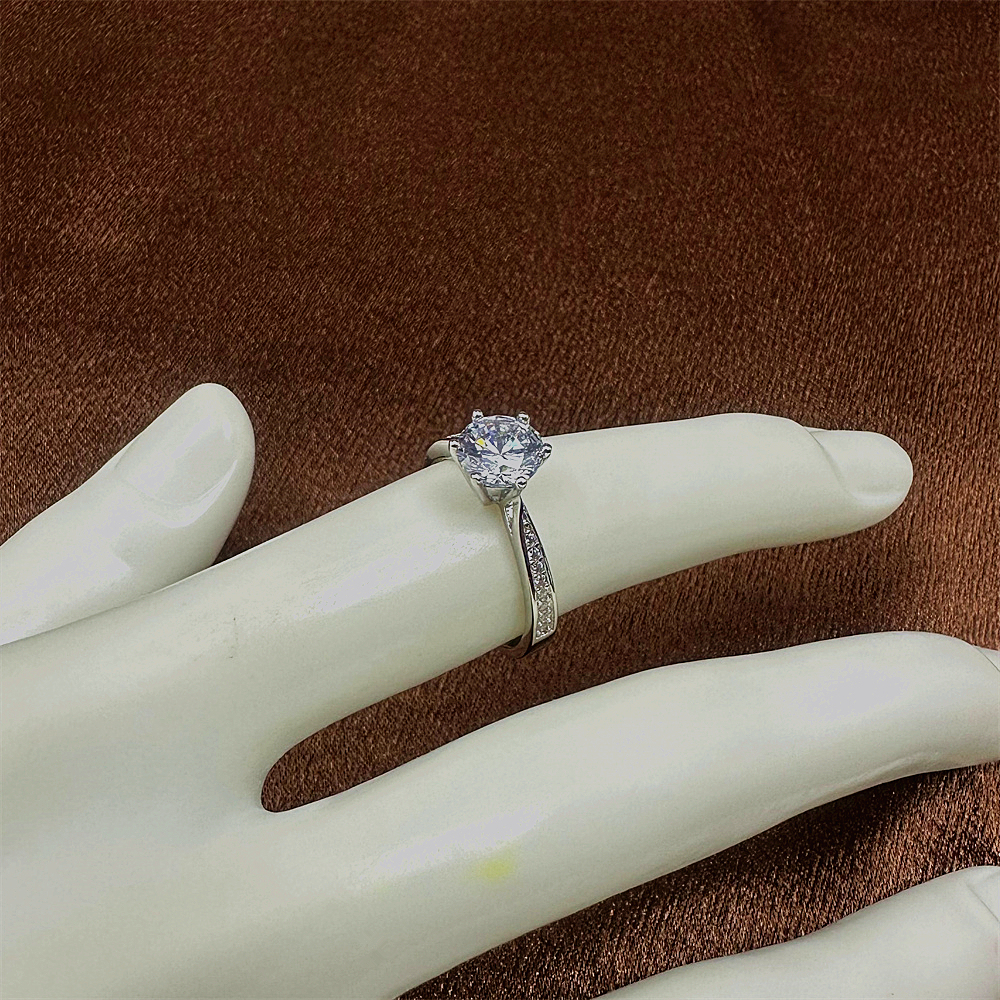S925 Sterling Silver Six-Prong Zircon Engagement Ring
