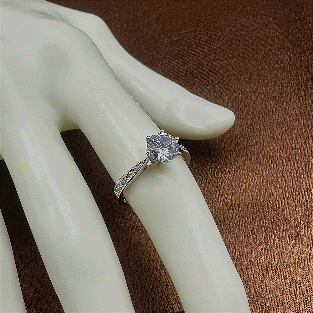 S925 Sterling Silver Six-Prong Zircon Engagement Ring