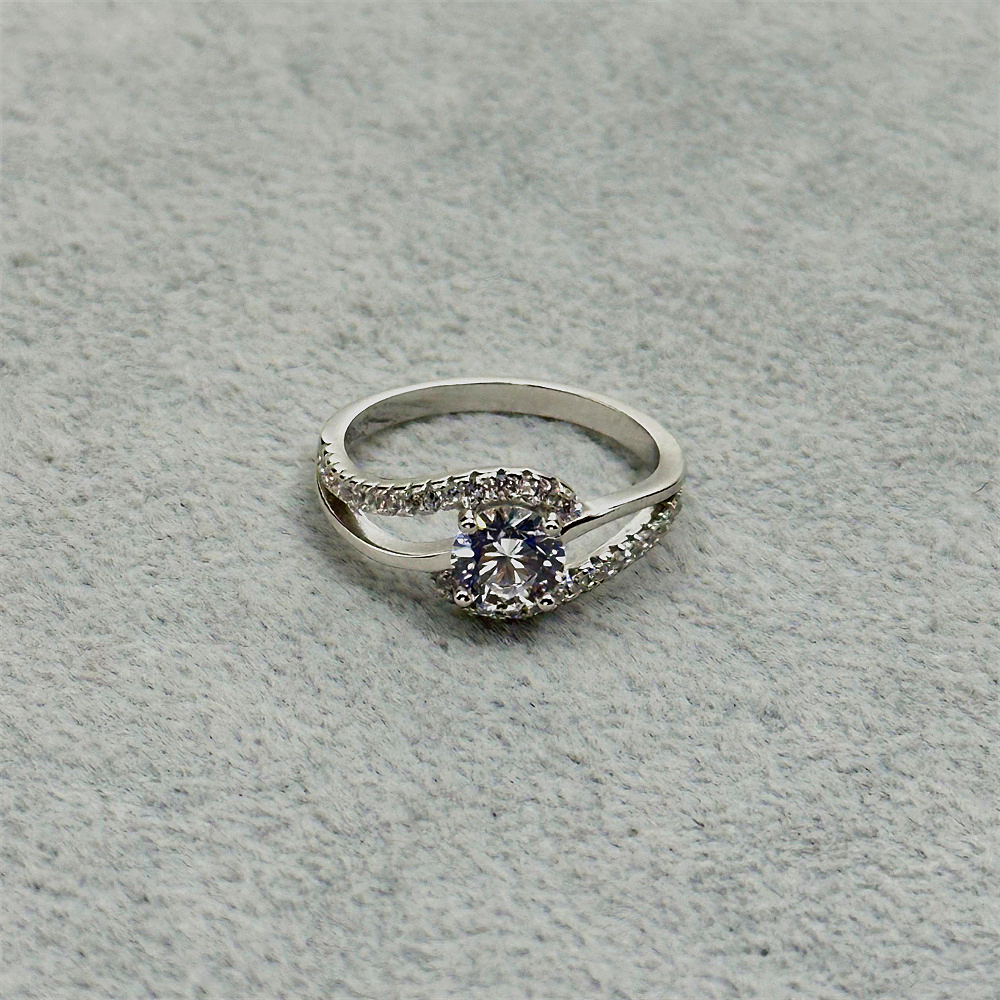 S925 Sterling Silver Zircon Full Diamond Curved Engagement Ring for Women
