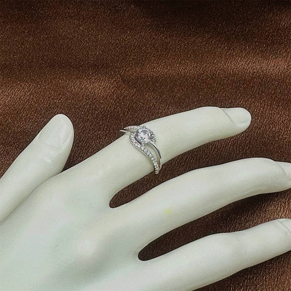 S925 Sterling Silver Zircon Full Diamond Curved Engagement Ring for Women