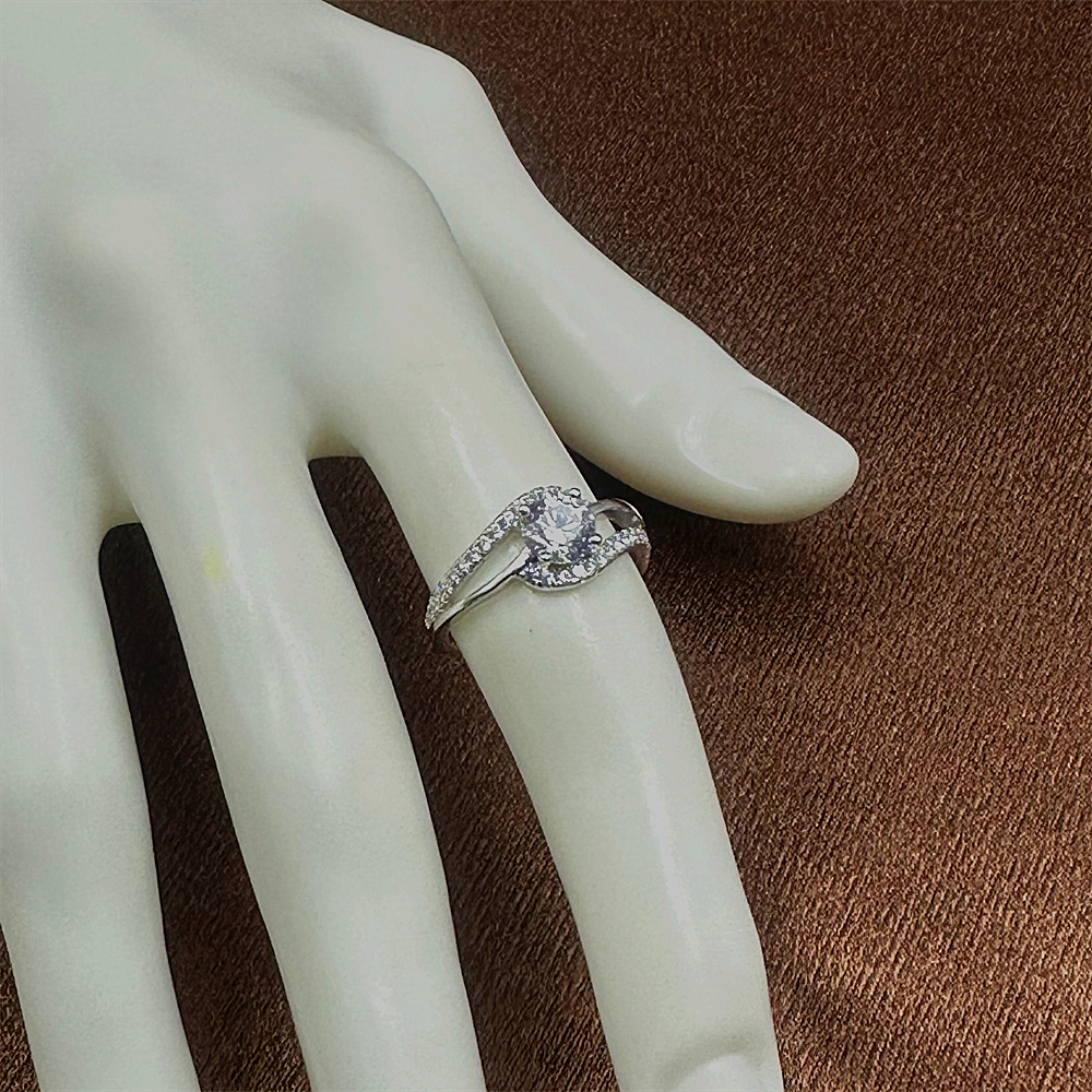 S925 Sterling Silver Zircon Full Diamond Curved Engagement Ring for Women