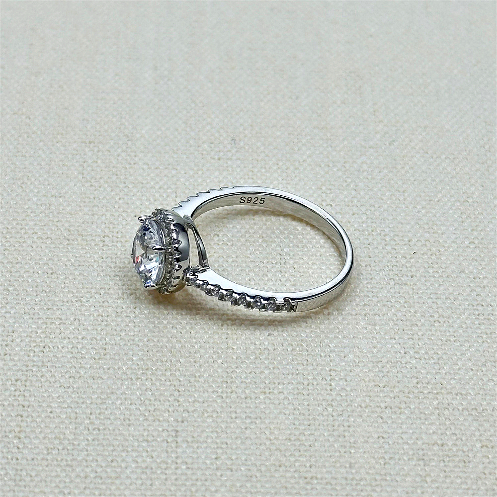 S925 Sterling Silver Full Diamond Engagement and Wedding Ring for Women