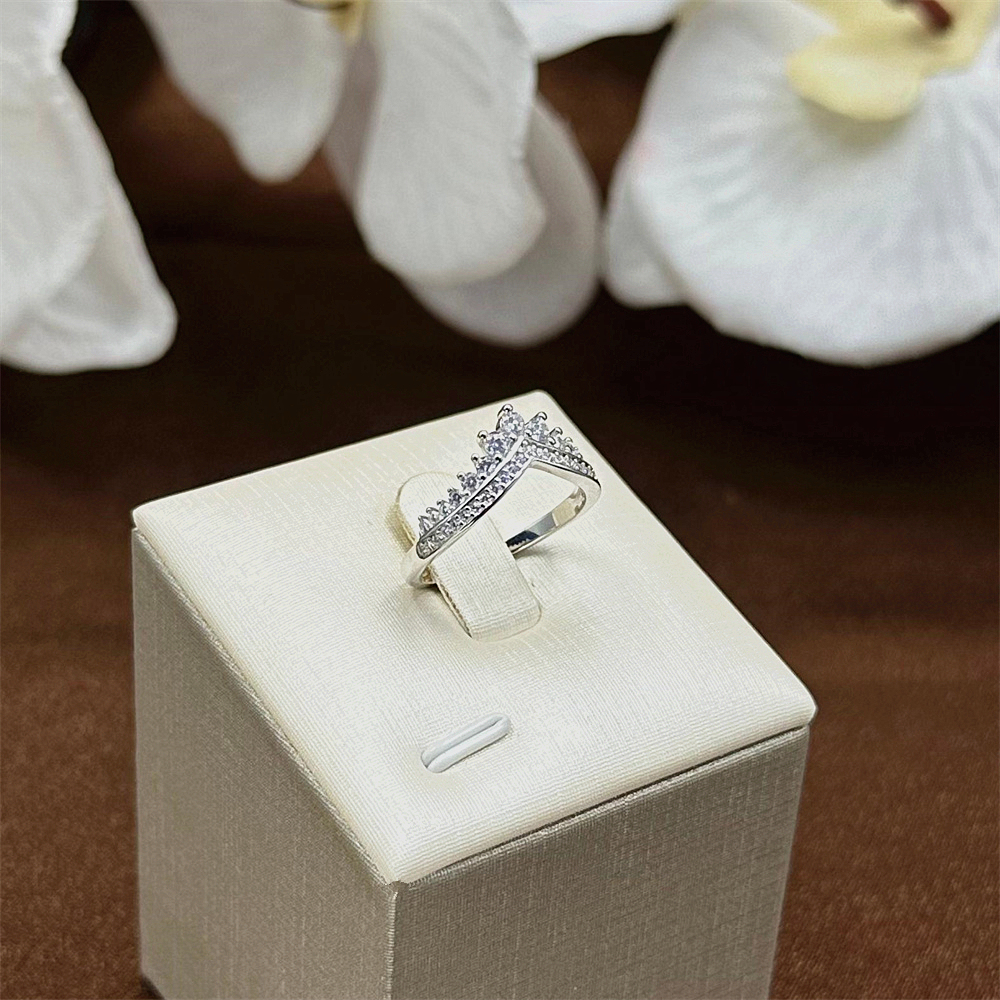 S925 Sterling Silver Fairy Princess Wishbone Crown Ring for Women